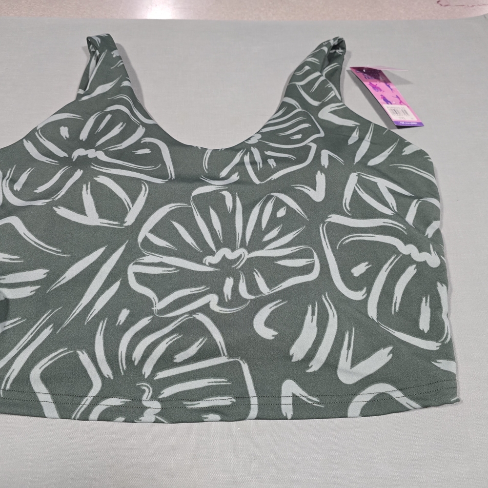 POP Fit Green and White Floral Long Line Top 2xl